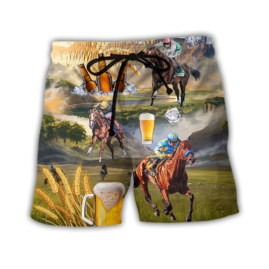 Beach Short / Adults / S Beer And Horse Racing On The Steppe - Beach Short Reefox - Owls Matrix LTD