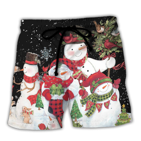 Beach Short / Adults / S Christmas Cutie Snowman Happy Xmas Cardinal - Beach Short Reefox - Owls Matrix LTD