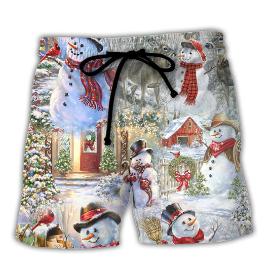 Beach Short / Adults / S Christmas Snowman Merry Xmas - Beach Short Reefox - Owls Matrix LTD