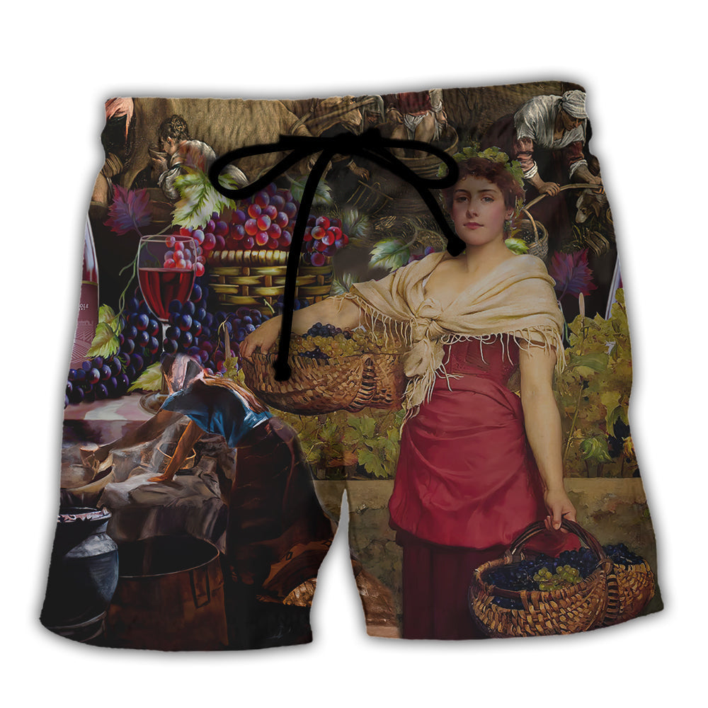Wine Making Grape Pickers Carrying Grapes - Beach Short Reefox - Owls Matrix LTD