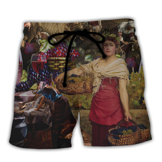 Wine Making Grape Pickers Carrying Grapes - Beach Short Reefox - Owls Matrix LTD