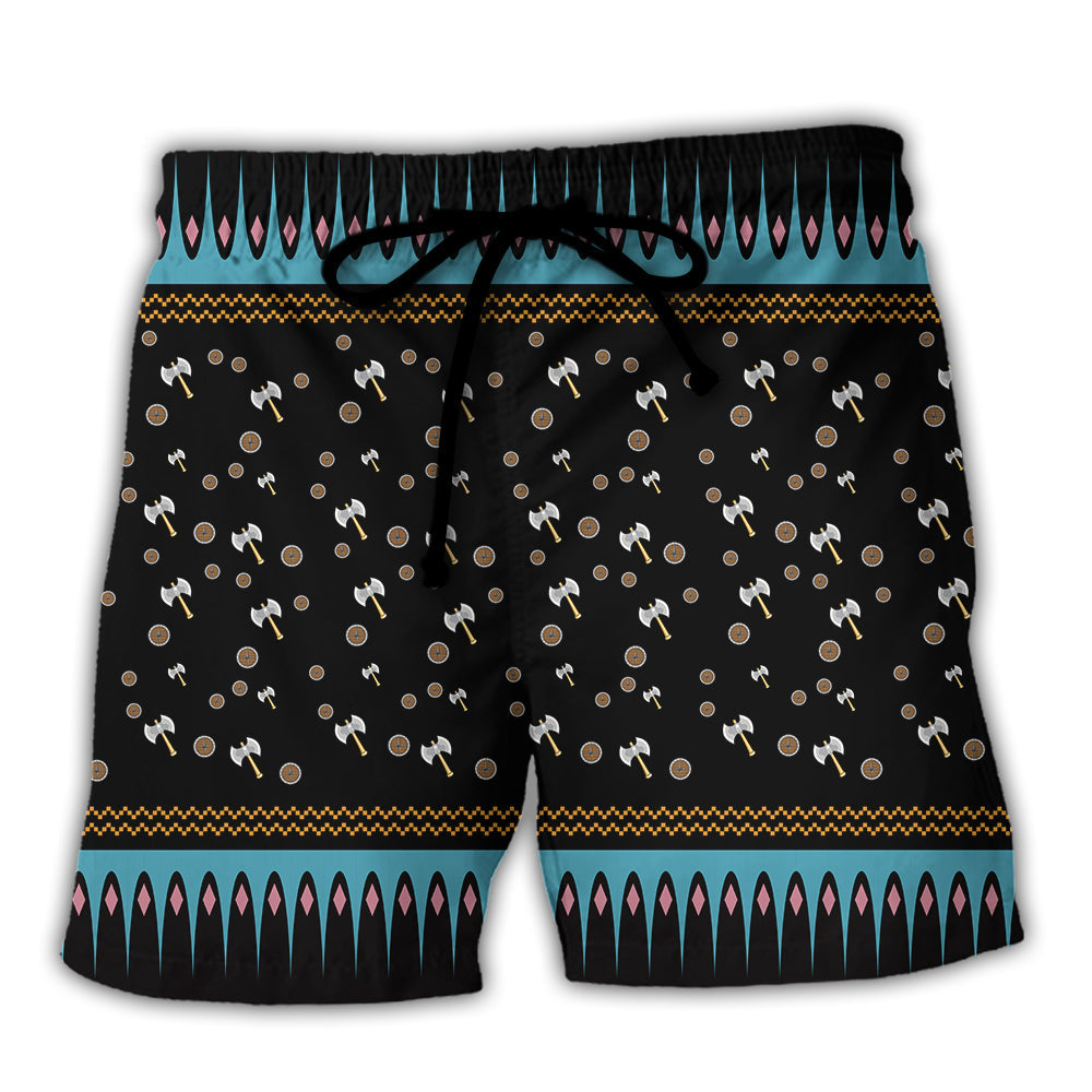 Viking Christmas Deck The Halls With Axes And Shields - Beach Short Reefox - Owls Matrix LTD