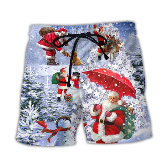 Beach Short / Adults / S Christmas Santa Is Always With You Story Night Christmas Tree - Beach Short Reefox - Owls Matrix LTD