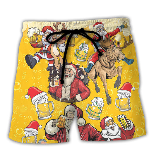 Beach Short / Adults / S Beer Santa Funny Christmas Merry Xmas - Beach Short Reefox - Owls Matrix LTD