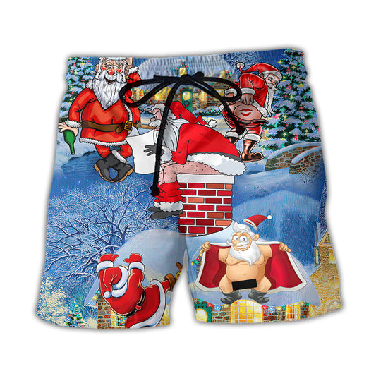 Beach Short / Adults / S Christmas Rebellious Santa Claus Drunk Beer Troll Xmas Funny - Beach Short Reefox - Owls Matrix LTD