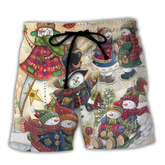 Beach Short / Adults / S Christmas Couple Snowman Lover Winter Xmas - Beach Short Reefox - Owls Matrix LTD