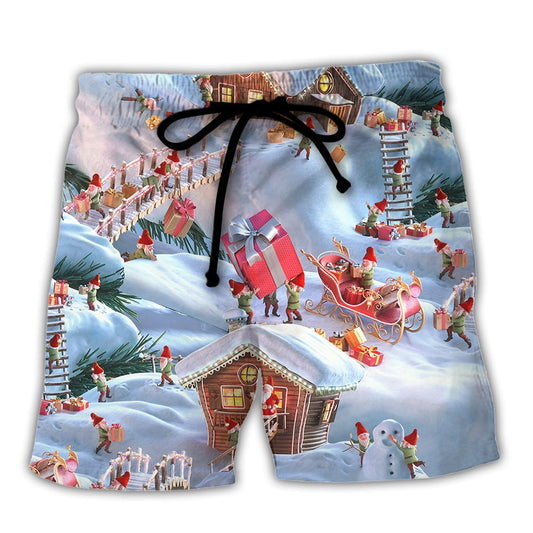 Christmas Santa And Gnome Merry Xmas - Beach Short Reefox - Owls Matrix LTD