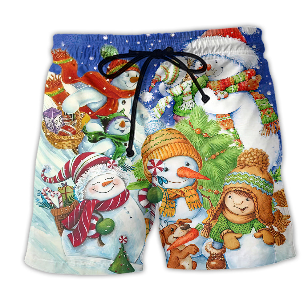 Beach Short / Adults / S Christmas Snowman Merry Christmas Night - Beach Short Reefox - Owls Matrix LTD