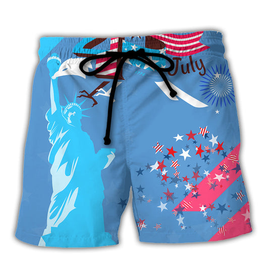Beach Short / Adults / S America Independence Happy Day Fourth Of July - Beach Short Reefox - Owls Matrix LTD