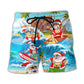 Beach Short / Adults / S Christmas Santa Claus Play On The Beach Mele Kalikimaka Funny - Beach Short Reefox - Owls Matrix LTD