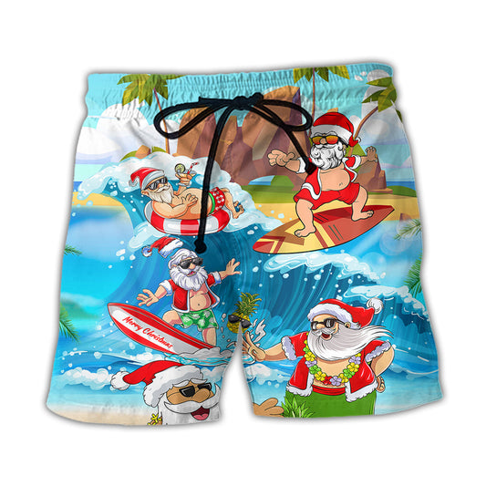 Beach Short / Adults / S Christmas Santa Claus Play On The Beach Mele Kalikimaka Funny - Beach Short Reefox - Owls Matrix LTD
