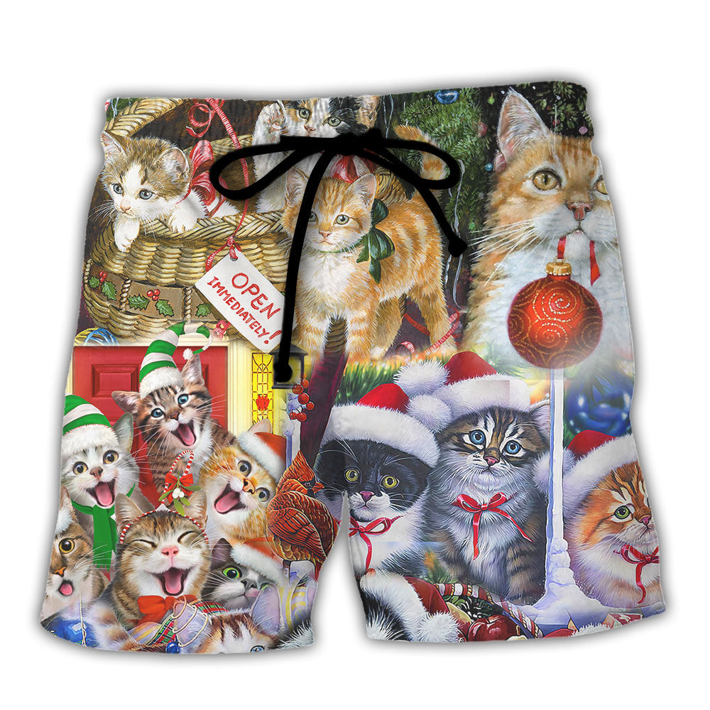 Beach Short / Adults / S Christmas Cat Love Xmas - Beach Short Reefox - Owls Matrix LTD
