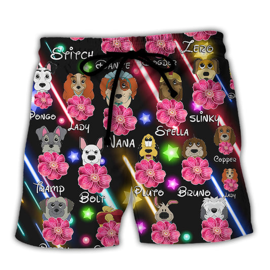 Dog Of DN Funny Dog Flower Neon Style Lovers Dog - Beach Short Aloha Closet