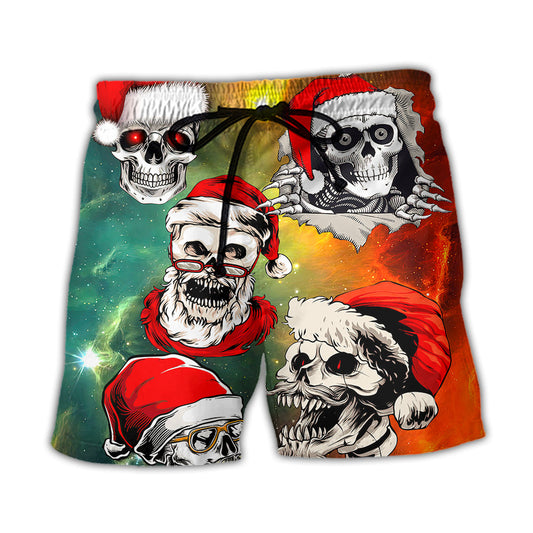 Beach Short / Adults / S Christmas Bad Santa Skull Love Xmas Galaxy - Beach Short Reefox - Owls Matrix LTD