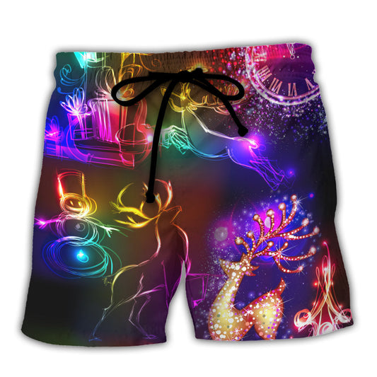Beach Short / Adults / S Christmas Reindeer Neon Light Bright - Beach Short Reefox - Owls Matrix LTD