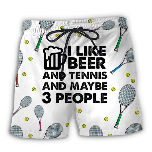 Beach Short / Adults / S Beer I Like Beer And Tennis And Maybe 3 People - Beach Short Reefox - Owls Matrix LTD