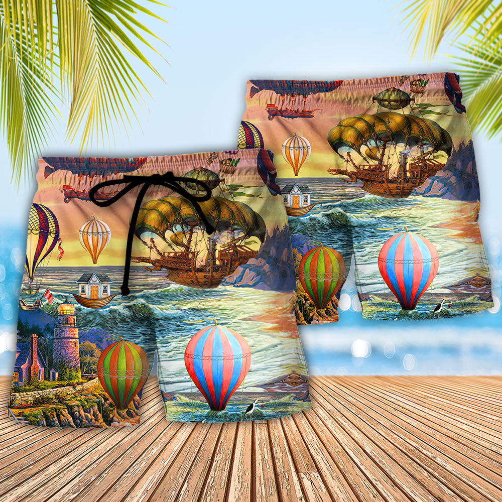 Air Balloon Steampunk I Travel By It - Beach Short Reefox - Owls Matrix LTD