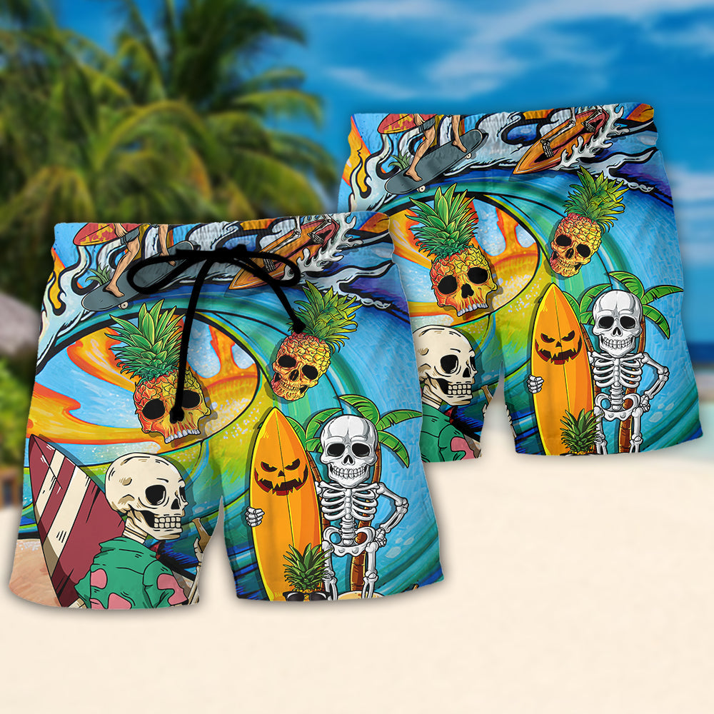 Surfing Funny Skeleton Never Underestimate An Old Guy On A Surfboard Surfing Lovers - Beach Short Reefox