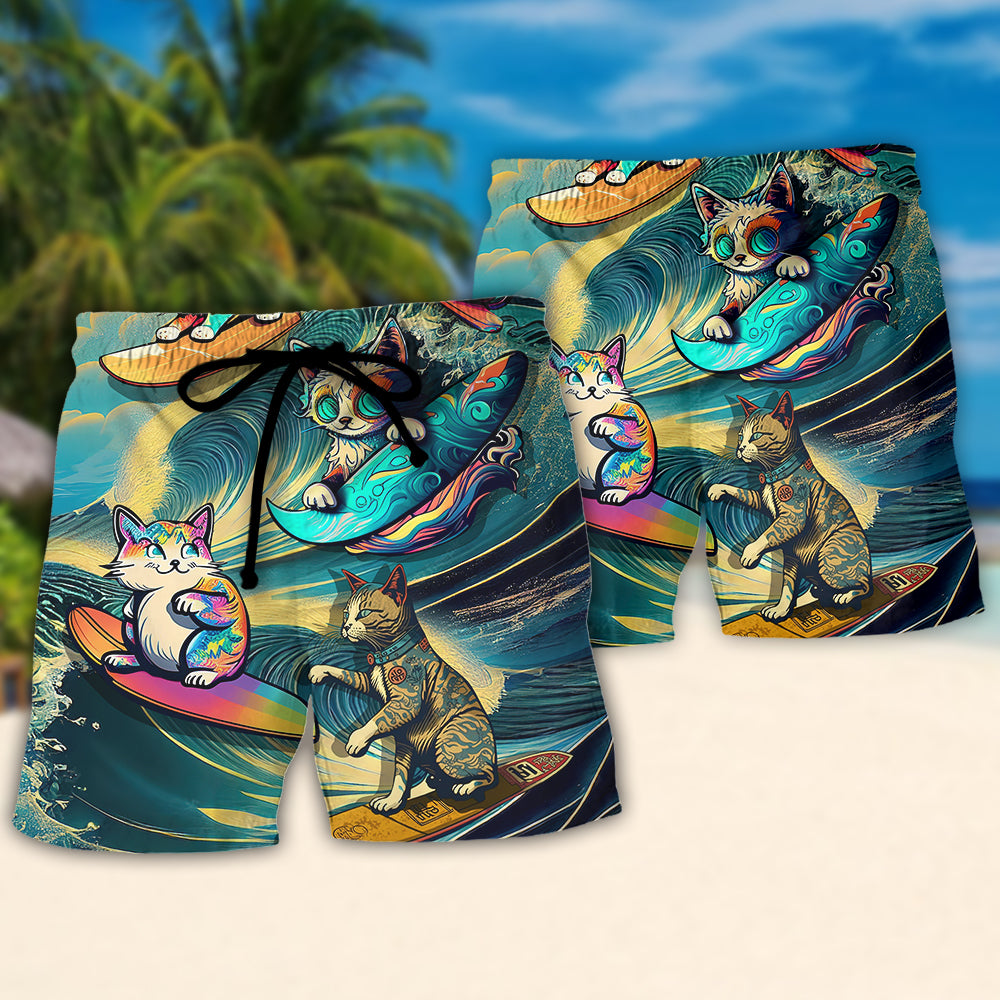 Surfing Funny Cat Just One More Wave I Promise Lover Surfing - Beach Short Reefox