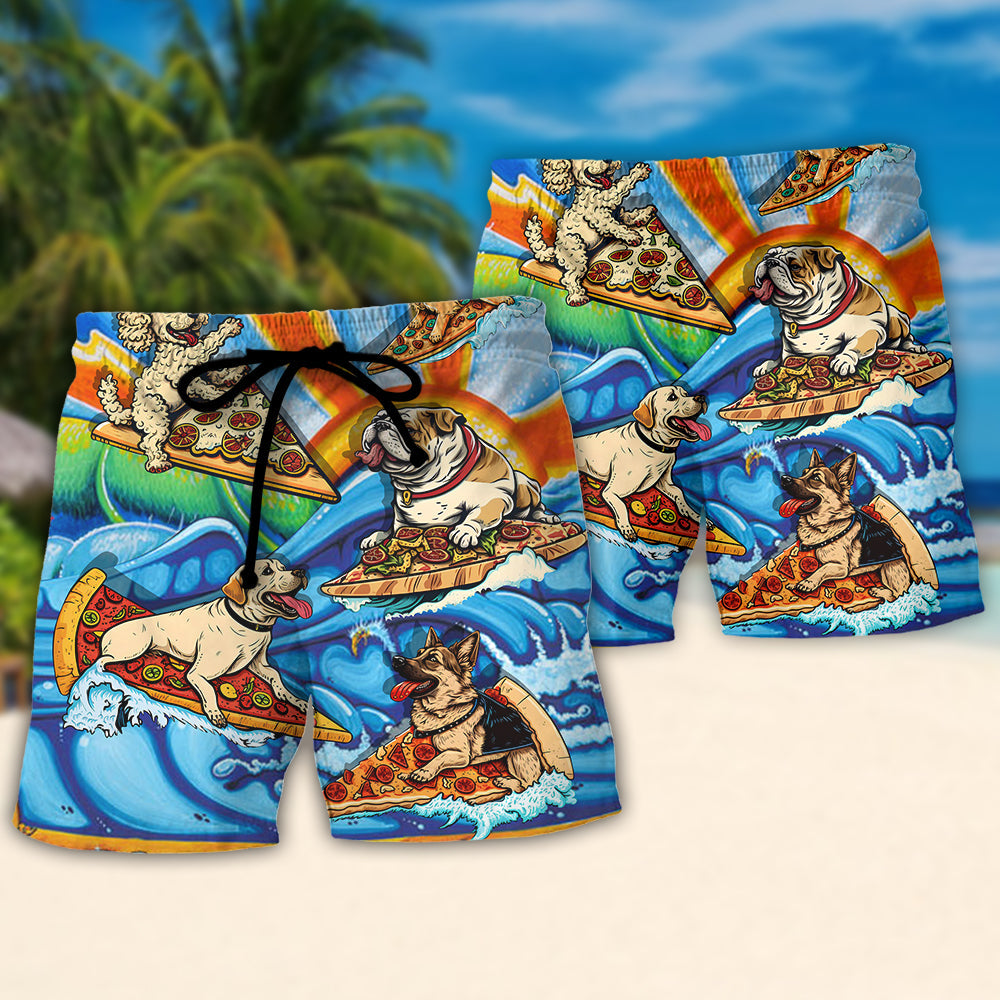 Surfing Funny Dog Pizza Surfing Boy Like A Normal Boy But Cooler Lovers Surfing - Beach Short Reefox