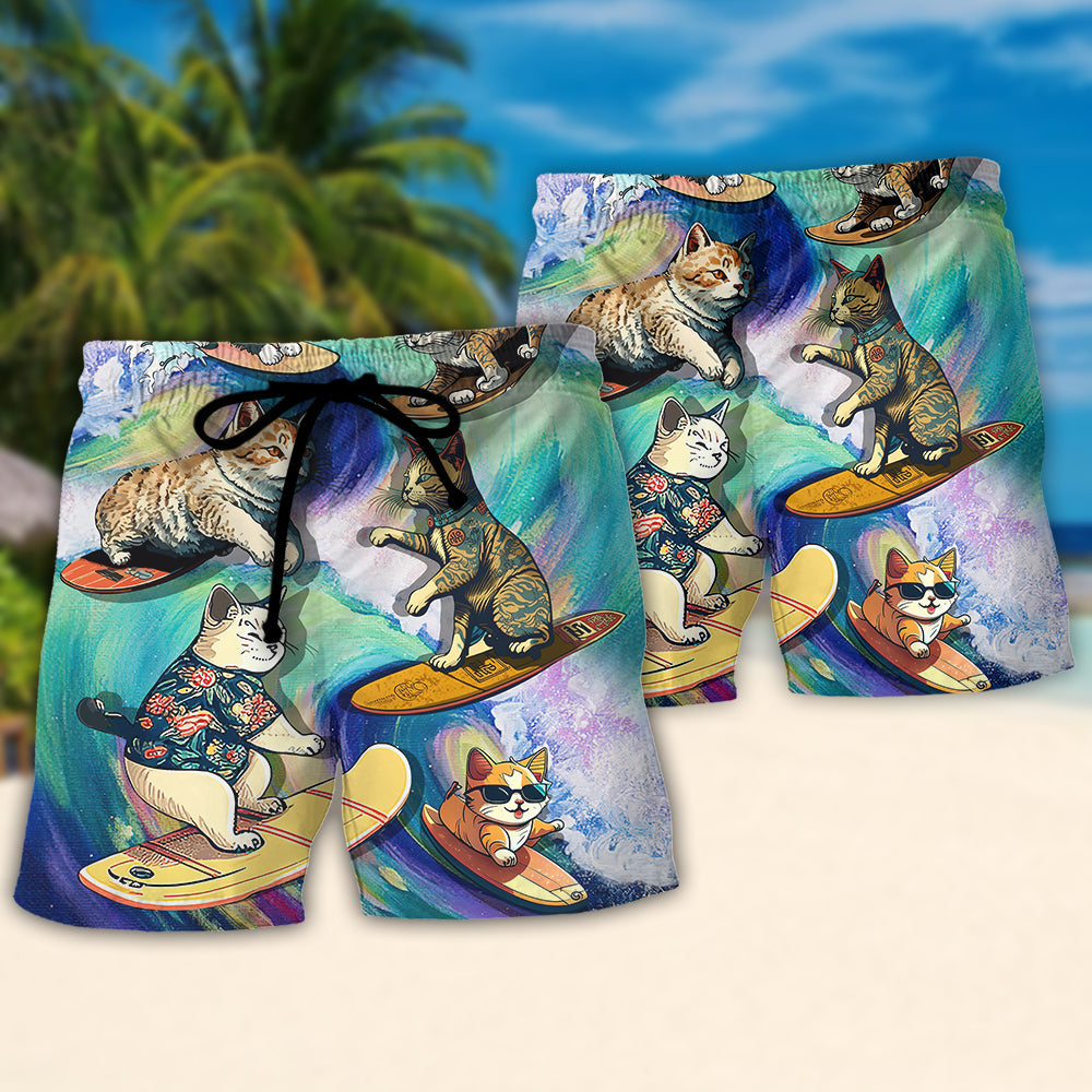 Surfing Funny Cat May The Surf Be With You Lover Surfing - Beach Short Reefox