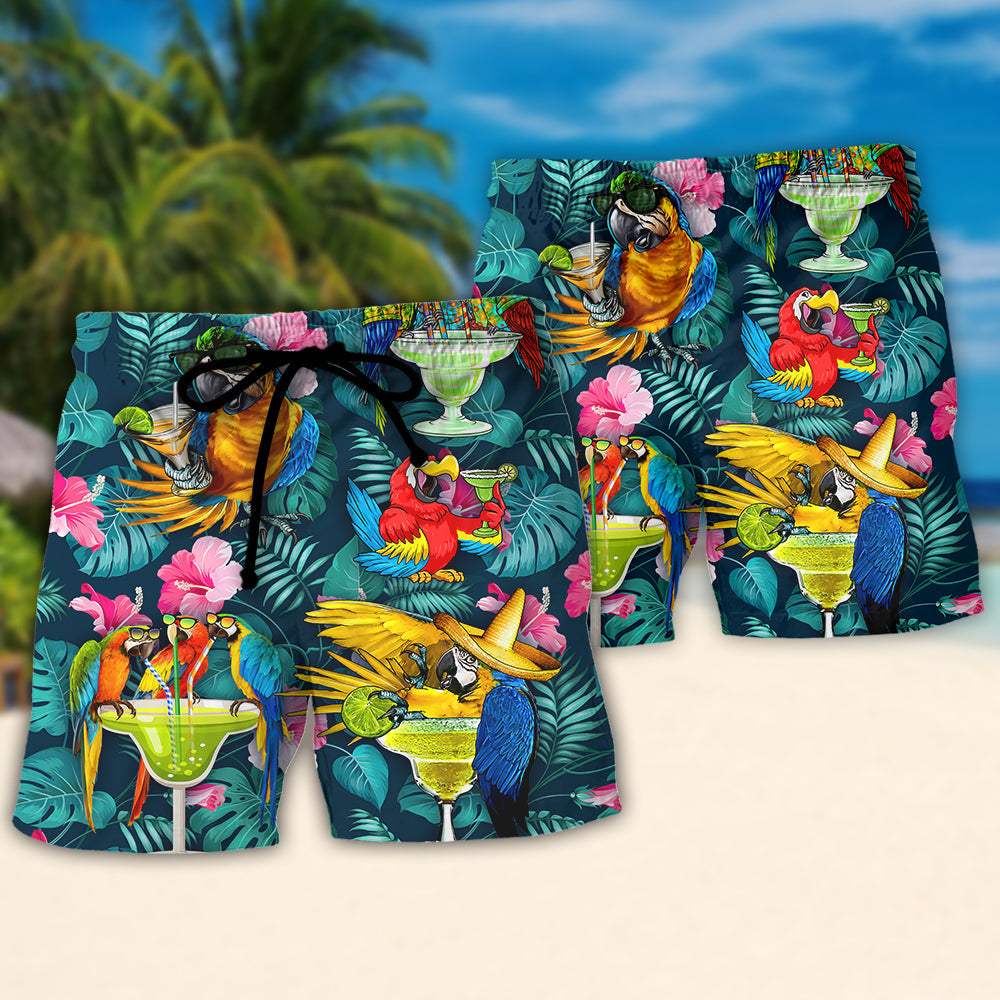 Parrot Funny Drinking Cocktails The Beach Is My Happy Place Tropical Style - Beach Short Reefox