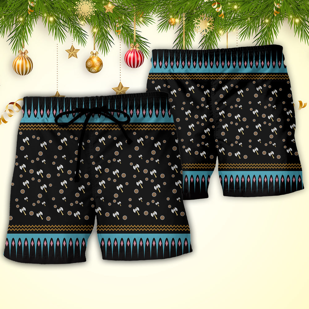 Viking Christmas Deck The Halls With Axes And Shields - Beach Short Reefox - Owls Matrix LTD