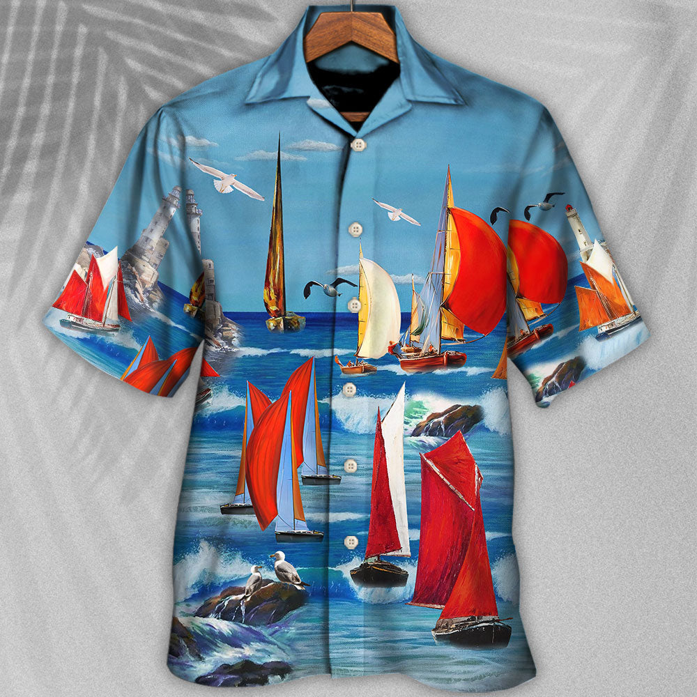 Yacht Colorful Cutter Blue Sky - Hawaiian Shirt - Reefox
