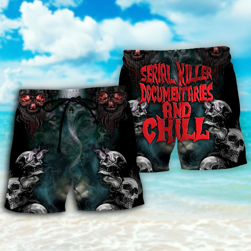 Skull Serial Killer Documentaries And Chill - Beach Short Reefox - Owls Matrix LTD