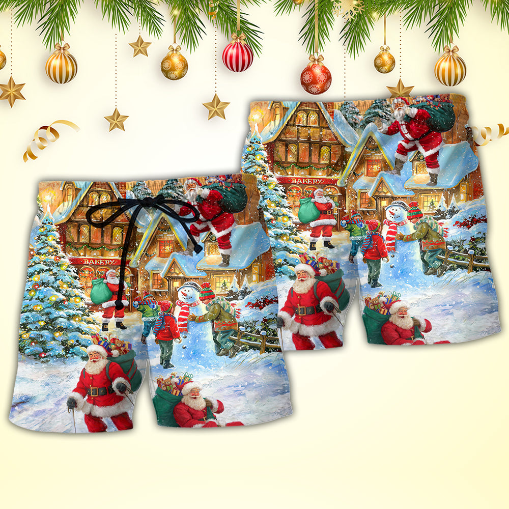 Christmas Santa Claus In The Town Xmas Is Coming - Beach Short Reefox - Owls Matrix LTD