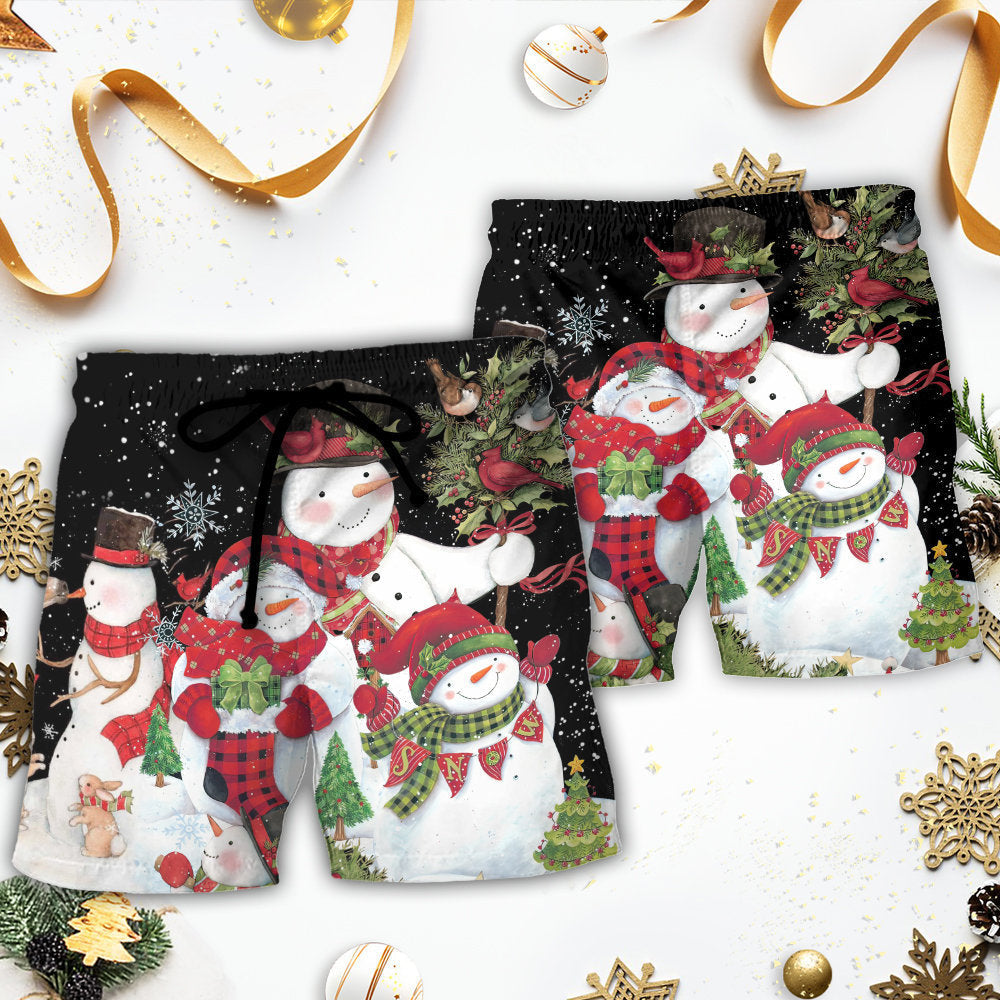 Christmas Cutie Snowman Happy Xmas Cardinal - Beach Short Reefox - Owls Matrix LTD