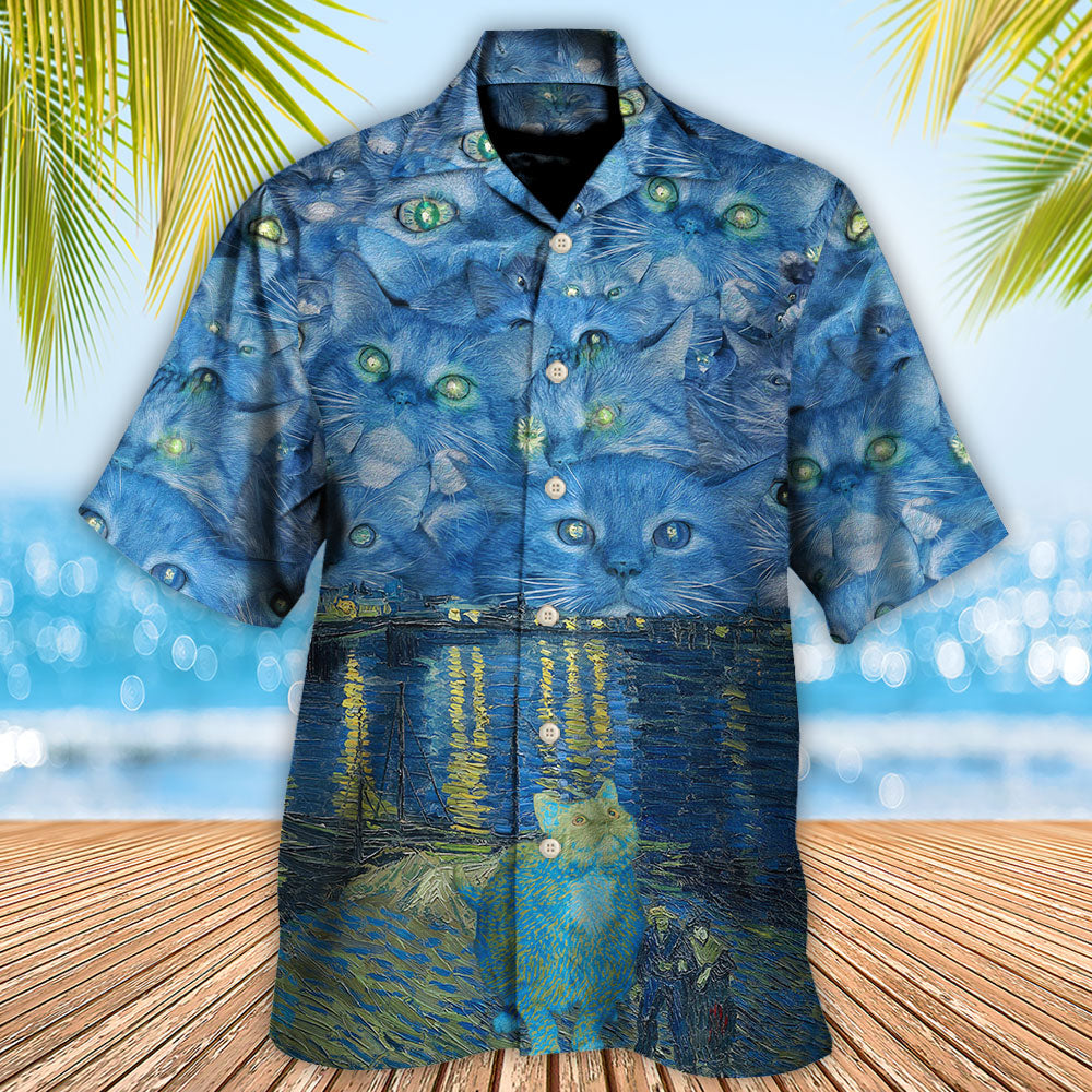 Cat Starry Night Art - Hawaiian Shirt - Reefox