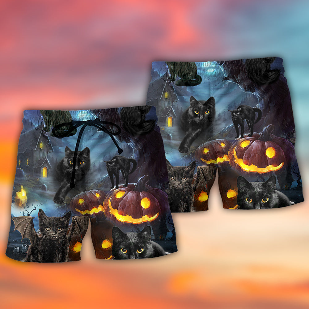 Halloween Black Cat Dark Night Style - Beach Short Reefox - Owls Matrix LTD