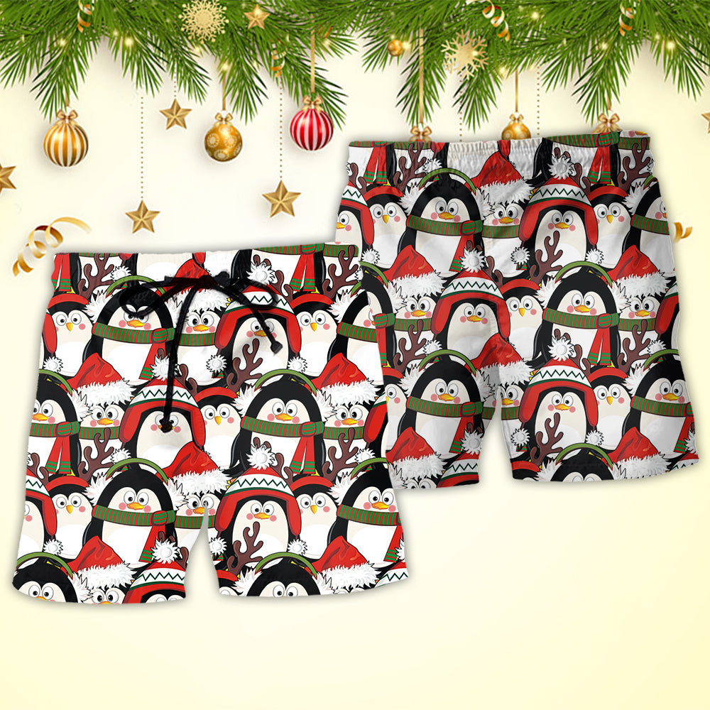 Christmas Penguin Cute Christmas Holiday - Beach Short Reefox - Owls Matrix LTD
