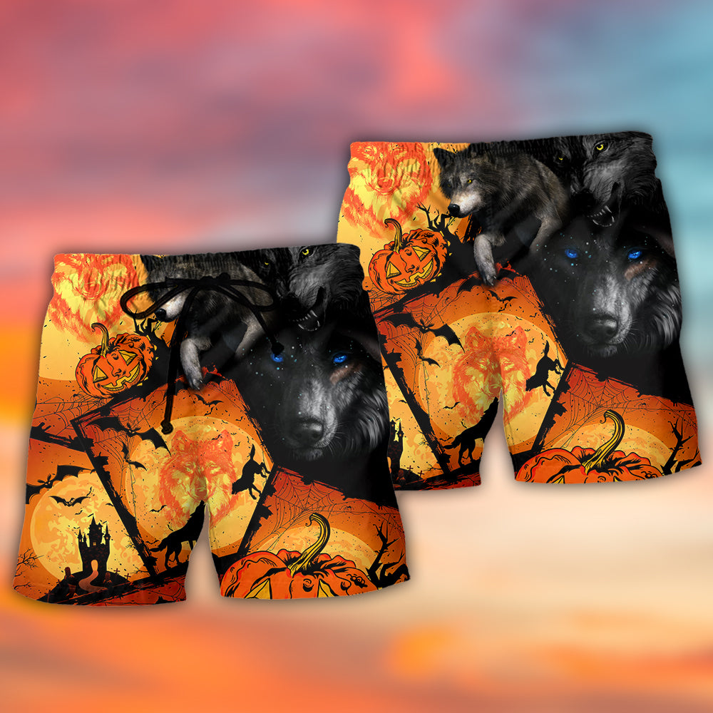 Halloween Wolf Pumpkin Scary - Beach Short Reefox - Owls Matrix LTD