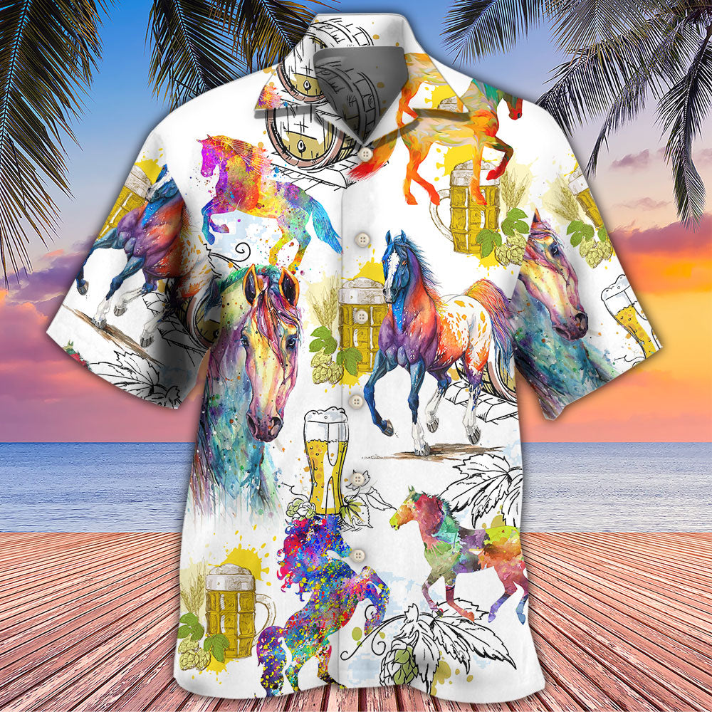 Horse I Like Horse And Beer - Hawaiian Shirt - Reefox