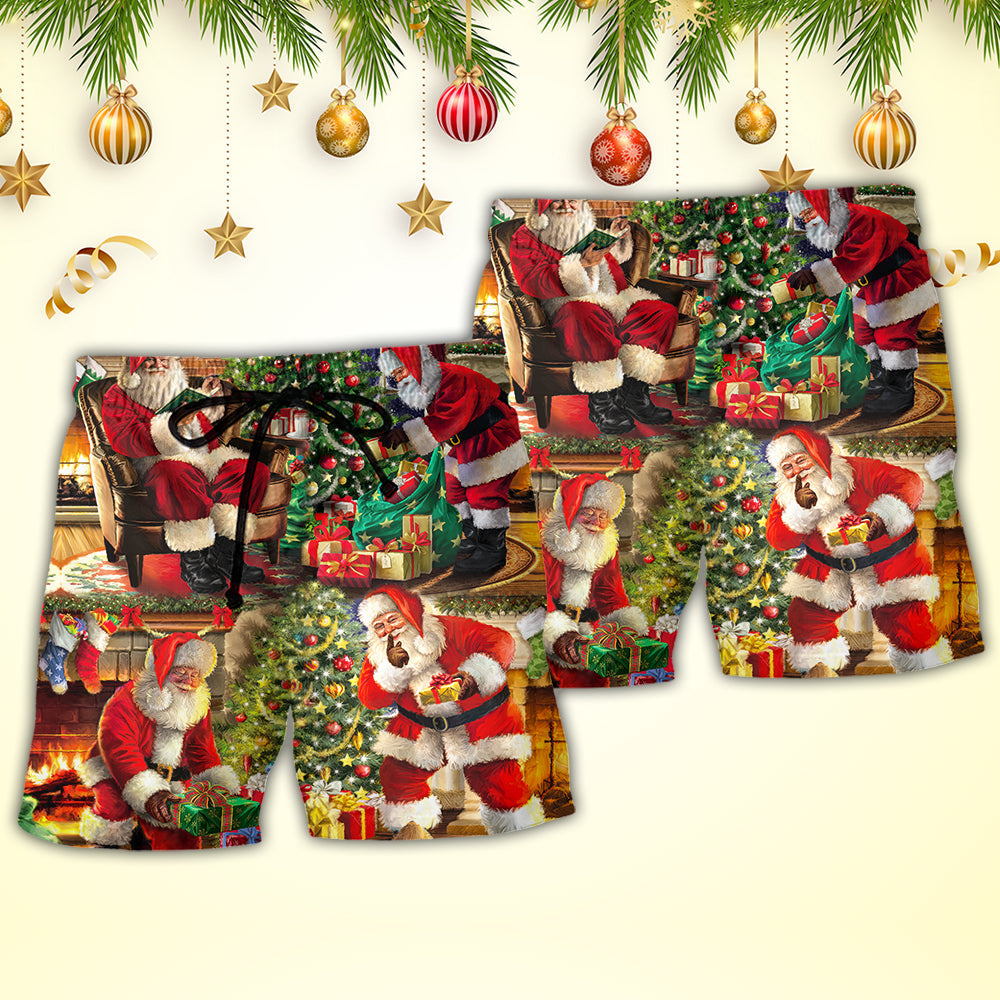 Christmas Santa Claus Story Gift For Xmas Painting Style - Beach Short Reefox - Owls Matrix LTD