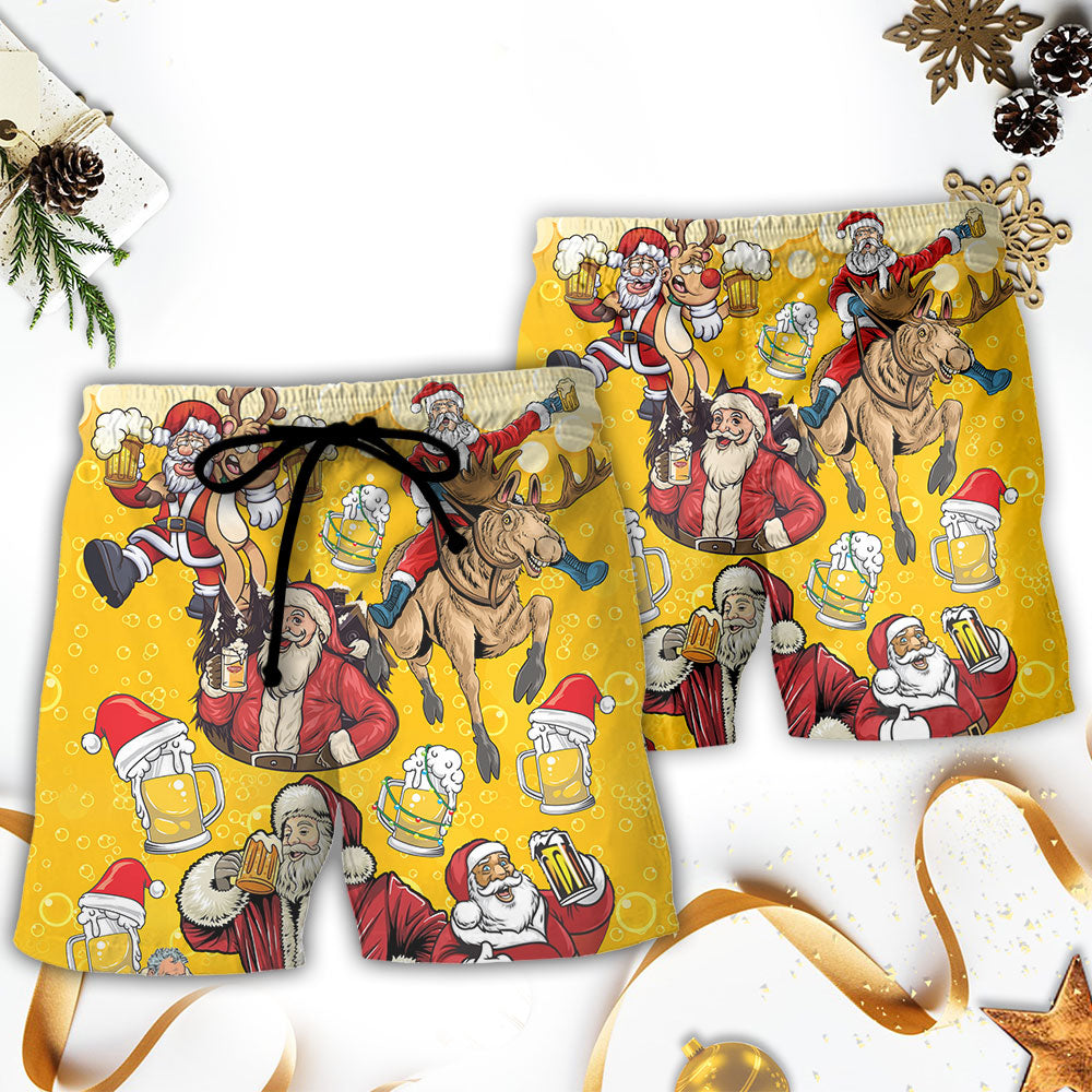 Beer Santa Funny Christmas Merry Xmas - Beach Short Reefox - Owls Matrix LTD