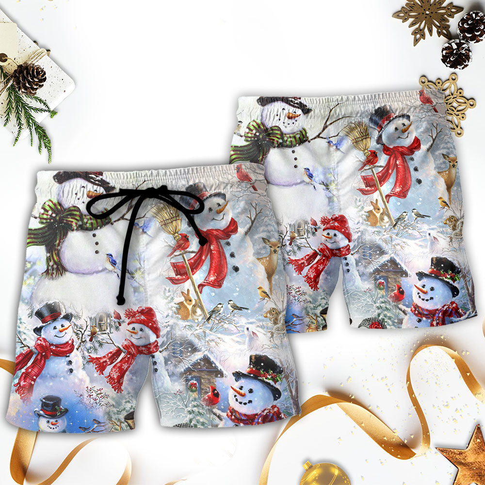 Snowman Christmas Merry Xmas - Beach Short Reefox - Owls Matrix LTD