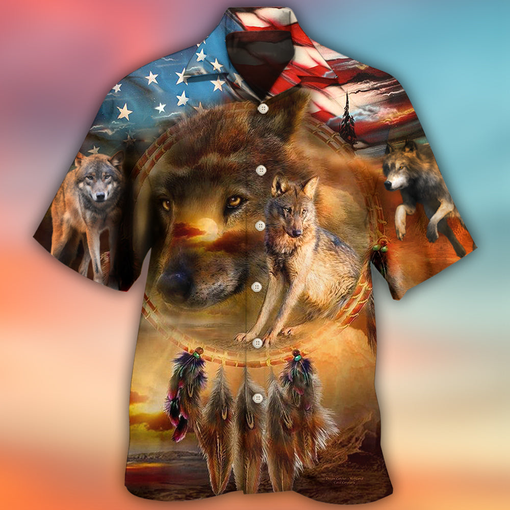 Wolf Independence Day Dreamcatcher American Flag - Hawaiian Shirt - Reefox