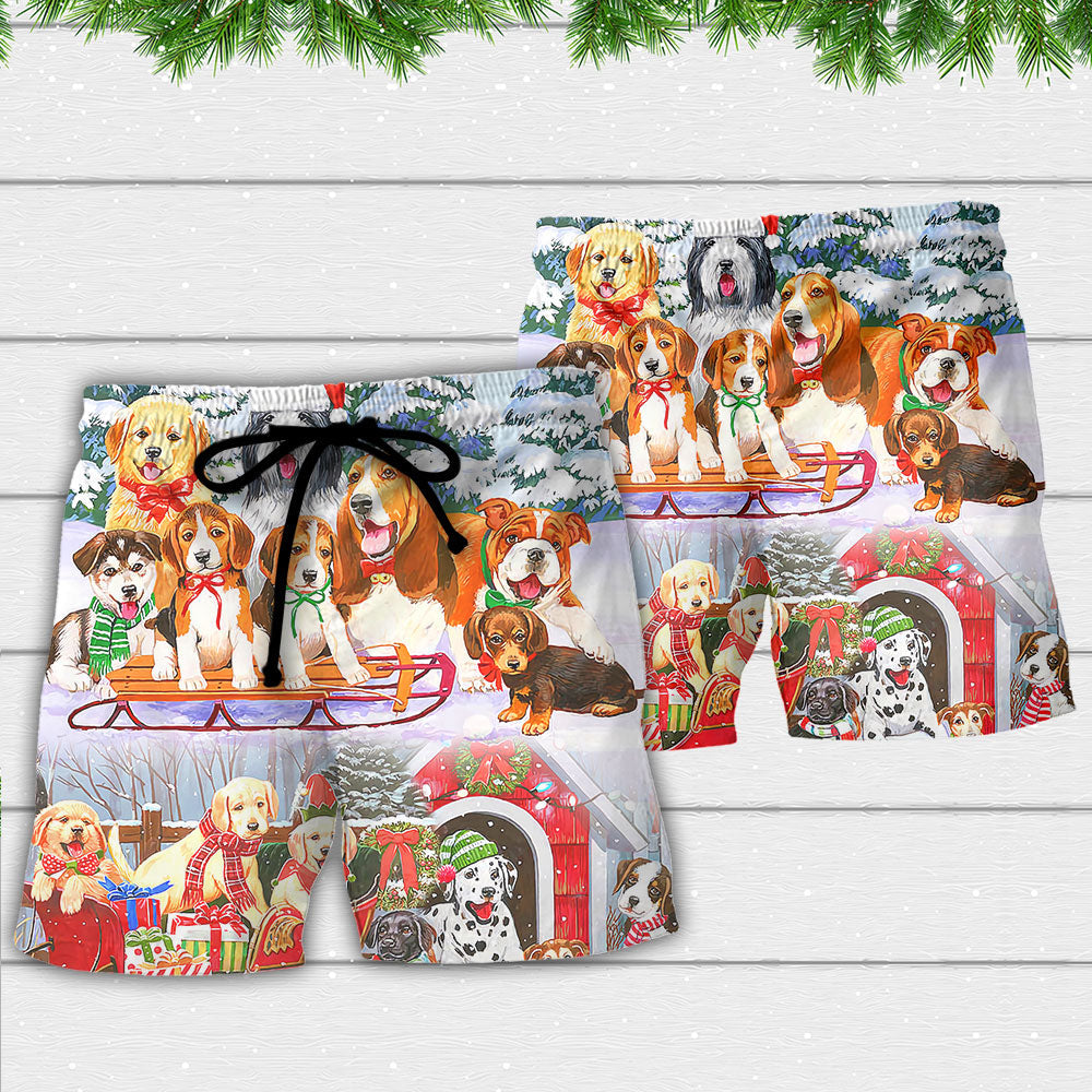 Dog Snowman Christmas Tree Merry Xmas - Beach Short Reefox - Owls Matrix LTD