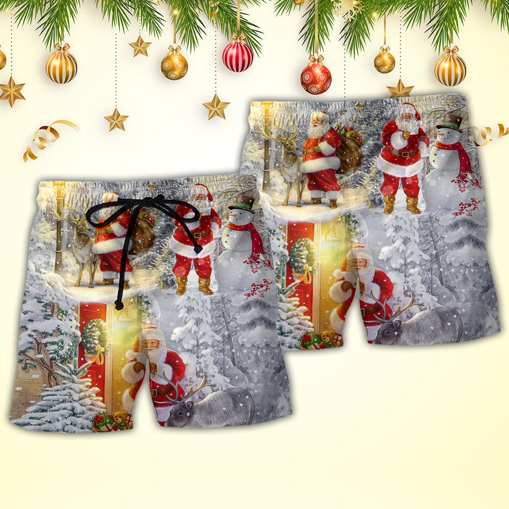 Christmas Santa Claus Lover Animal Light Story Art Style - Beach Short Reefox - Owls Matrix LTD