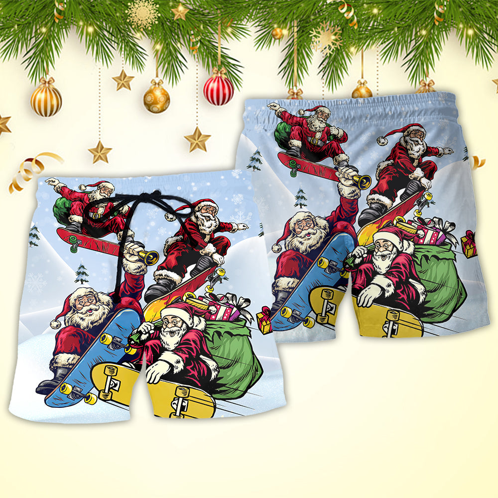 Christmas Santa Skateboard Snow Day - Beach Short Reefox - Owls Matrix LTD