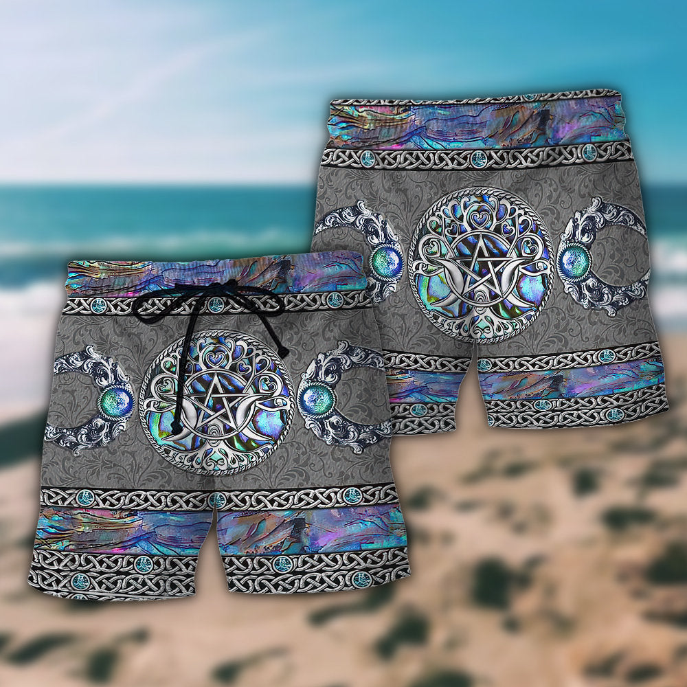 Wicca Mystery Spirit Triple Moon Witch - Beach Short Reefox - Owls Matrix LTD