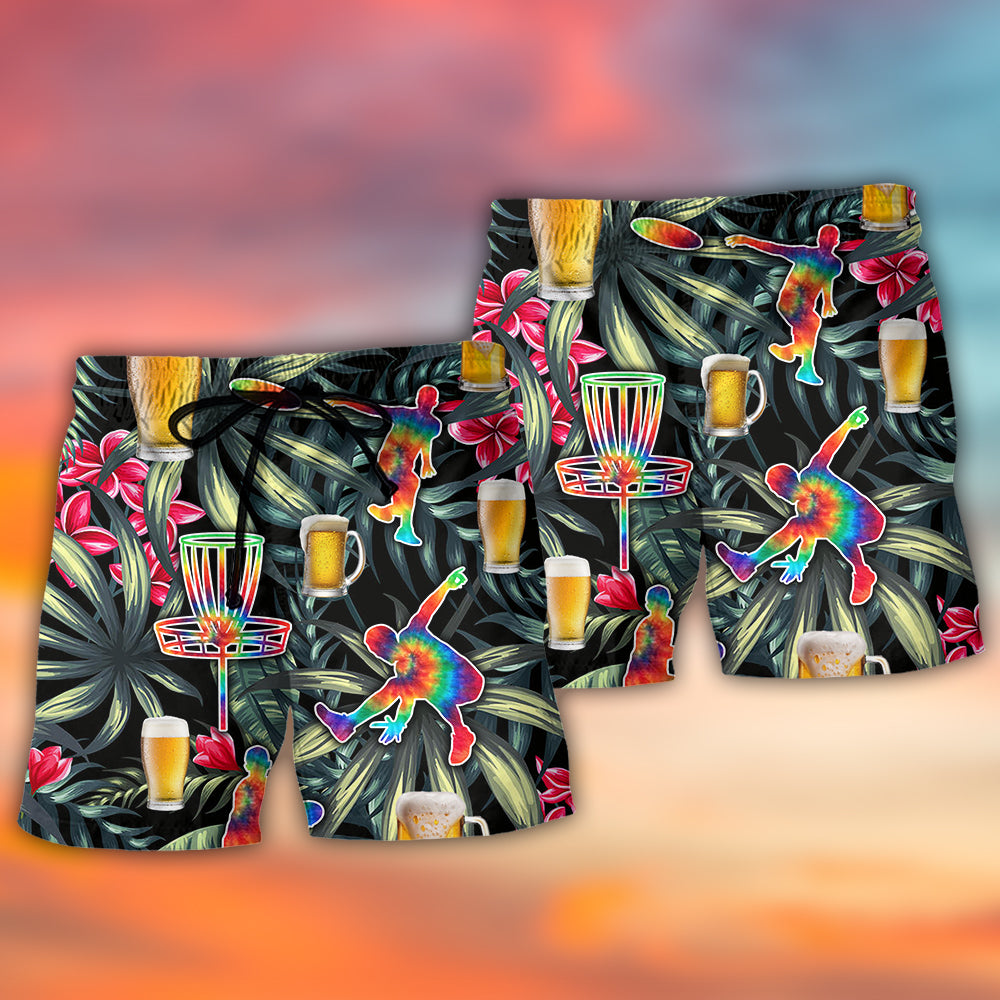 Beer And Disc Golf Tropical Flower Tie Dye - Beach Short Reefox - Owls Matrix LTD