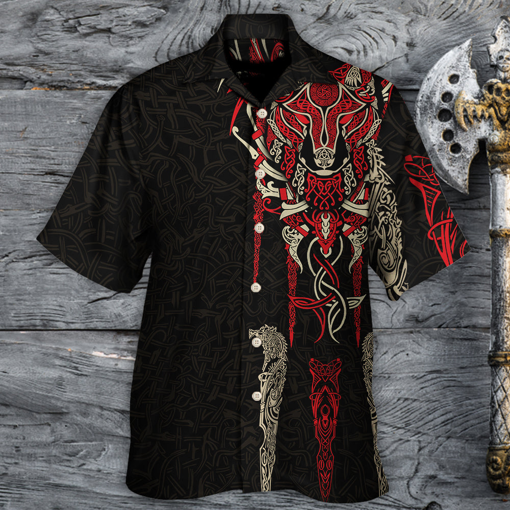 Viking Fenrir Wolf Head Norse Celtic - Hawaiian Shirt - Reefox