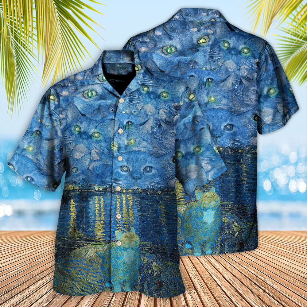 Cat Starry Night Art - Hawaiian Shirt - Reefox
