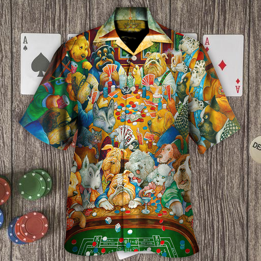 Gambling Dog Canines Playing Poker - Hawaiian Shirt - Reefox