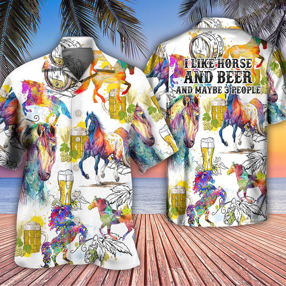 Horse I Like Horse And Beer - Hawaiian Shirt - Reefox