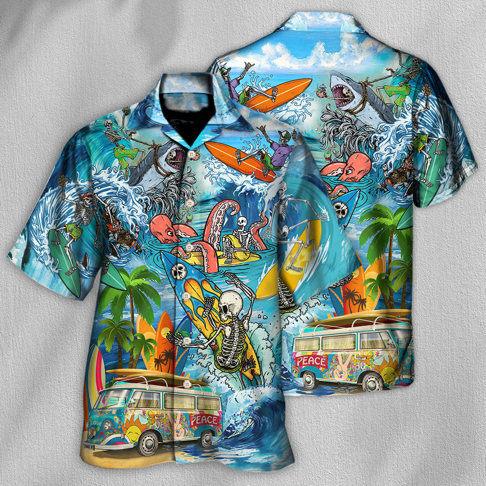 Hippie Live To Surf Skull Live Style - Hawaiian Shirt - Reefox